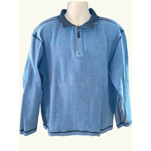 Dark Blue Light Blue Mens Quarter Zip Pullover Reversible Sweater Cotton Size XL - Picture 2 of 7